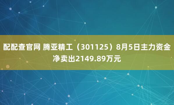 配配查官网 腾亚精工（301125）8月5日主力资金净卖出2149.89万元
